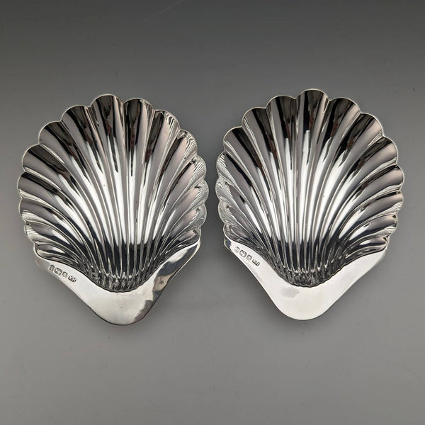 1891 British Antique Sterling Silver Shell Dish Pair 124g Atkin Brothers